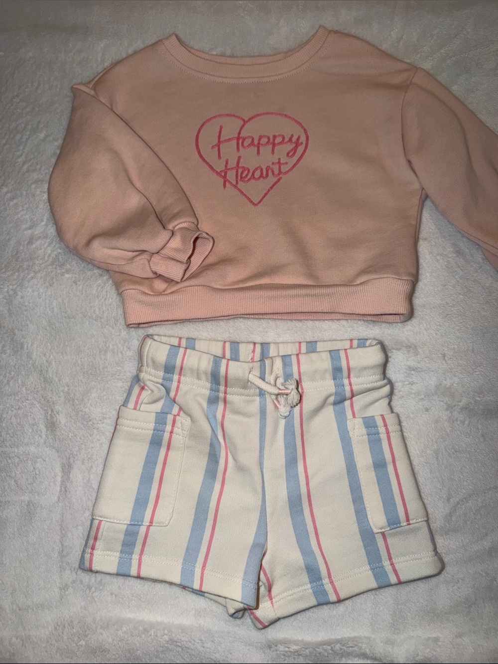 Cat & Jack Pink Sweatshirt with Cream Striped Shorts